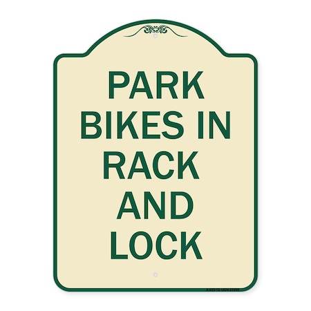 Signmission Park All Bikes in Rack and Lock Heavy-Gauge Aluminum Architectural Sign, 24" x 18", TG-1824-23498 A-DES-TG-1824-23498